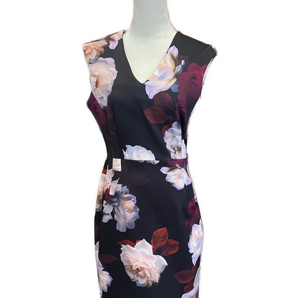 Calvin Klein Floral Sleeveless Dress - Black, White & Wine Size 10